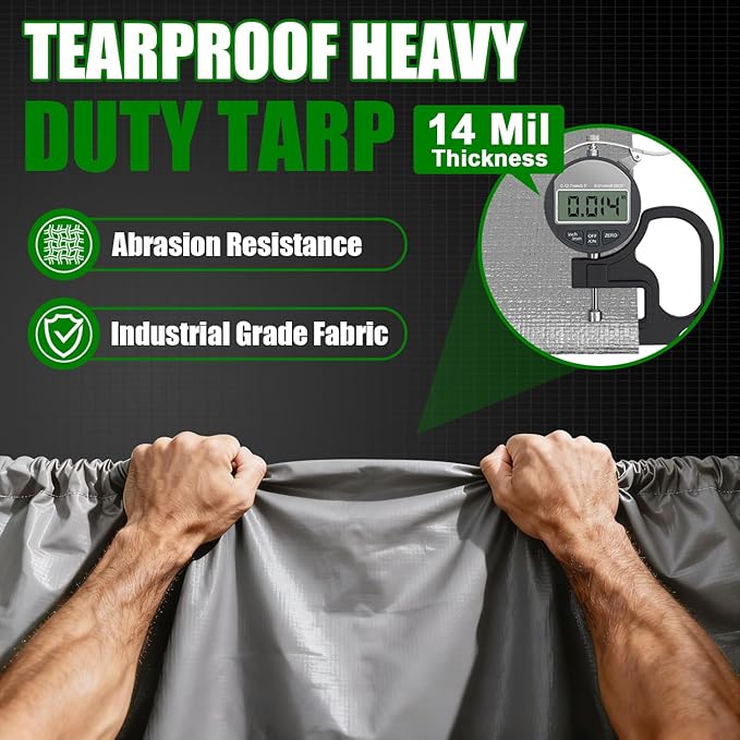 Sunvigor Tarp Waterproof 18x24Ft, Extra Thick 14 Mil Heavy Duty Tarp Cover, Tear & Fade Resistant, Outdoor Tarps with Brass Grommets and Reinforced Edges for Roof, Camping, Patio, Boat (Silver/Brown)