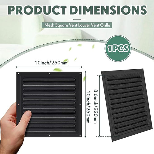 1 Pc Aluminum Attic Vents 10" x 10" Metal Gable Wall Mesh Shed Vent with Screen Square Louver Grille for Exterior Door House Attic Garage Ceiling
