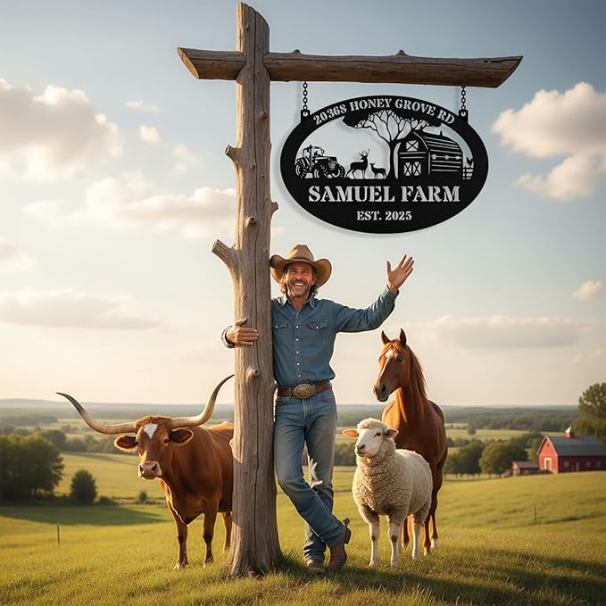 Personalized Metal Farm Signs, Custom Ranch Sign, Customized Farm Metal Signs Outdoor, Custom Large Hanging Family Name Sign for Farms, Ranch, Barn, Farmhouse