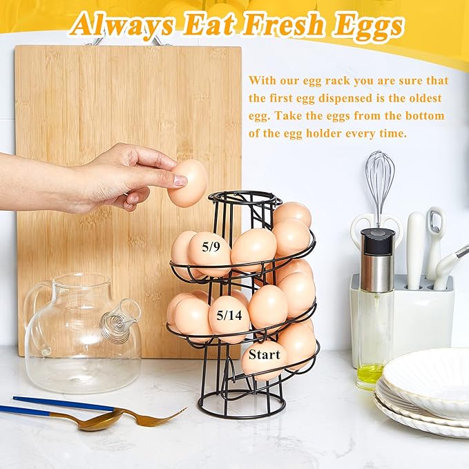 Zubebe 2 Pcs Egg Basket Storage, Spiral Fresh Egg Collecting Holder Countertop Metal Wire Rack Functional Dispenser for Kitchen Display(9.4'',handle Style)