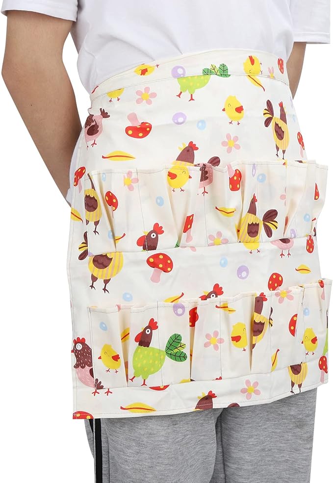 Eggs Collecting Apron, Cotton Twill, Multiple Pockets, Durable and Machine Washable - Protective and Practical, Ideal for Cooking Women Apron and Farm Use (L)