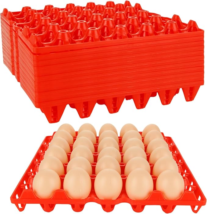 12 Pack Plastic Egg Tray, Red Bulk Egg Cartons 30-Egg Flats, Stackable Egg Racks Egg organizer Crates, Plastic egg crate Farm Products for Storing, Sorting, Shipping Eggs