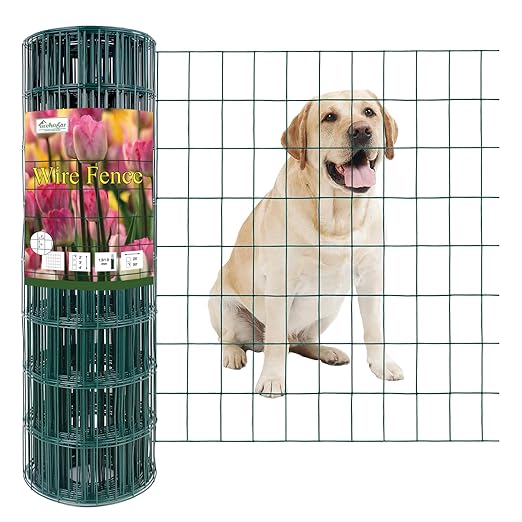 Green PVC Coated Welded Wire Fence 24 Inch x 50 Foot, 2 Inch x 3 Inch 16GA, Garden Border Fencing Roll Vinyl Coating Metal Wire Mesh for Yard Vegetable Plant Protection Poultry Netting