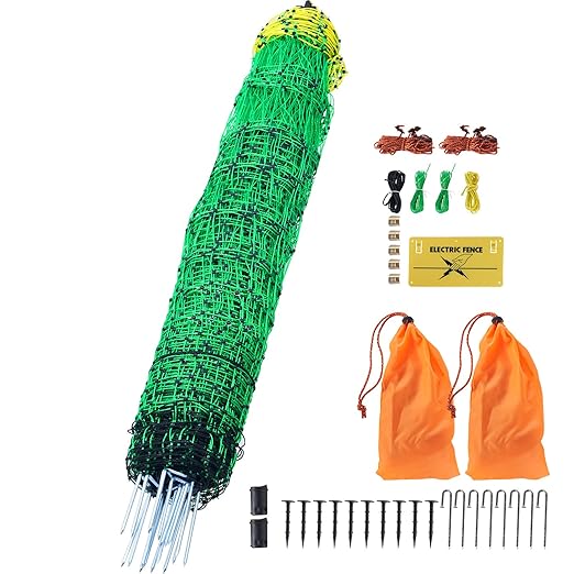 Happybuy Electric Fence Netting, 48" H x 168' L, PE Fencing Kit with Posts & Double-Spiked Stakes for Poultry, Portable Mesh for Backyards, Farms, and Ranches