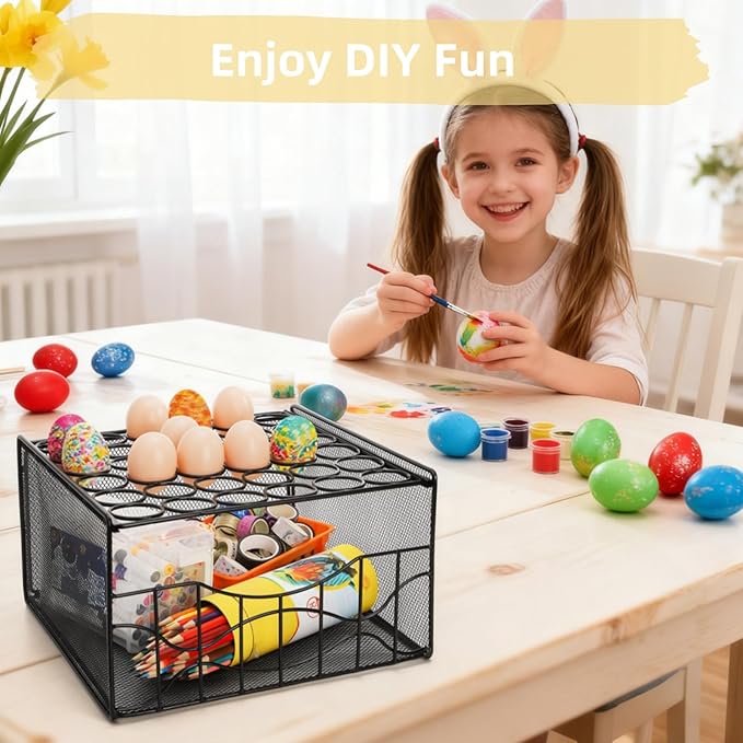 Egg Basket for Gathering, 2 Tier Large Fresh Egg Collecting Holder with Slide Tray, Holds 36 + 100 Eggs, Metal Wire Farm Eggs Storage Rack for Countertop, Chicken Duck Easter EGG, Fruit