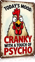FunnySign Chicken Gifts Rooster Décor Today's Mood: Cranky With A Touch Of Psycho Rustic Tin Sign For Home Farm Chicken Coop Decor 8x12 Inch (9711)