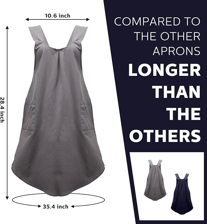 JaGely 2 Pack Japanese Linen Cross Back Kitchen Cooking Aprons for Women Men with 2 Pockets Cute Gardening Dress
