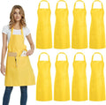 DUSKCOVE 8 Pack Bib Aprons Bulk - Unisex Yellow Commercial Apron with 2 Pockets for Kitchen Crafting BBQ Drawing Cooking