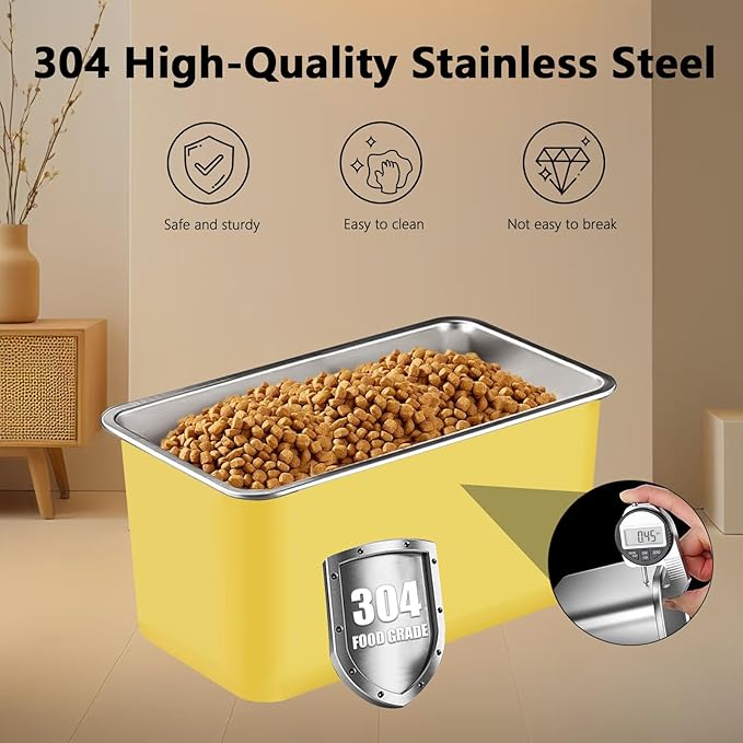 Sanbo Cat Food Storage Container Stainless Steel with Scoop, Airtight Pet Metal Food Storage Bin,Cat Food Canister,Storage Box with Date Tracker for Kitchen (Yellow, 10L)