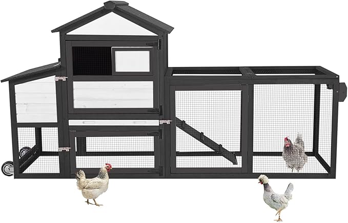 Mobile Chicken Coop Wooden with Wheels, Expandable Outdoor Chicken Tractor with Nesting Box & Pull-Out Tray, Easy-Clean Poultry Coop for 2–3 Chickens & Ducks
