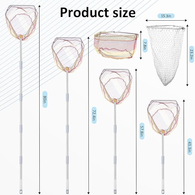 Chicken Catching Net Set – 2 Nets with Adjustable 74 Inch Pole, Lightweight Bird & Animal Catcher for Chickens, Ducks, Geese, Fish, Cats – Heavy-Duty Nylon Net with Stainless Steel Frame