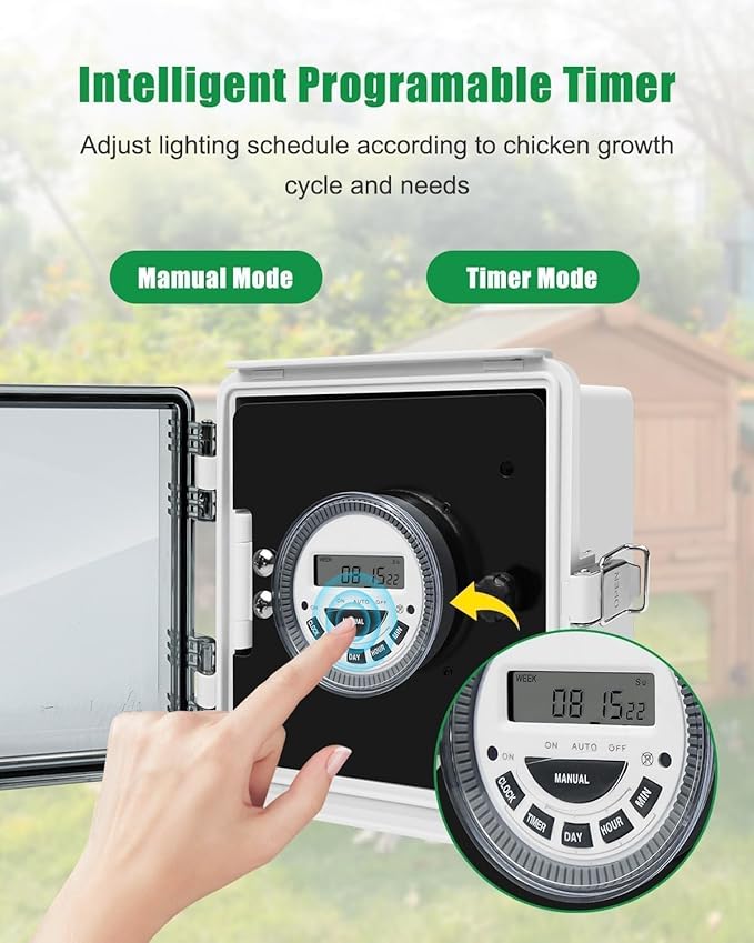 Automatic LED Daylight Extender, Chicken Coop LED Light with Timer Enhance Chicken Egg Production, Daylight Extension IP65 Waterproof, Include Instruction Manual