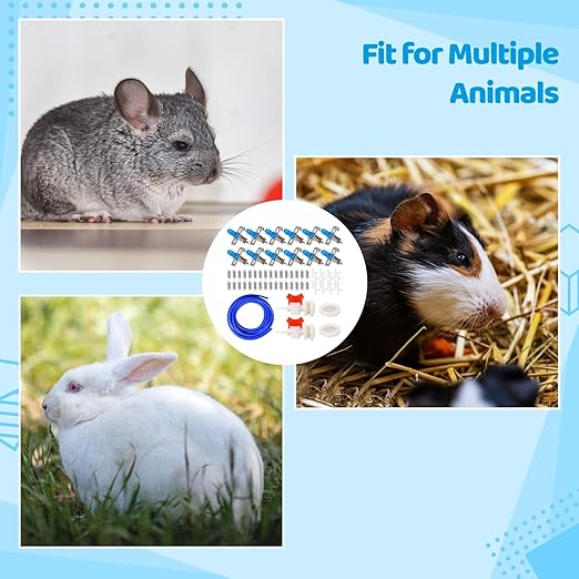 Automatic Rabbit Watering Kit - Including 5/16" Hose, 16 PCS Nipple Drinkers, Barb Fittings to G1/2" Thread Connectors, T-Fittings, Springs, and Gaskets, Automatic Rabbit Watering System