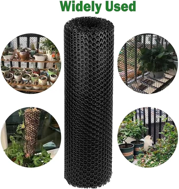 Upgraded Plastic Chicken Wire Fence Mesh(16INx50FT) - Black/Green/White Colors 0.3" Openings,for Garden Net, Poultry Fencing, Chicken Wire Frame,Animal Cage Fence,Floral Netting (Black)