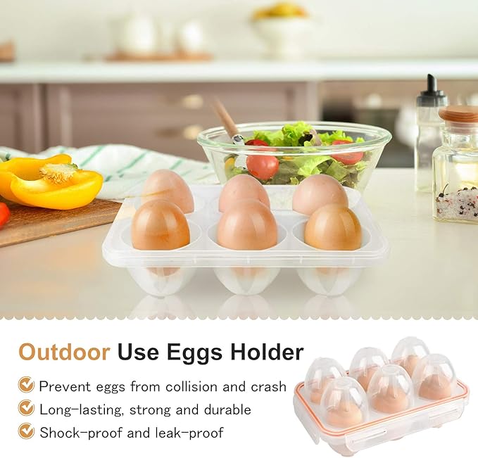 FantasyDay 6 Grids Egg Holders, Sturdy Shockproof Durable Egg Cartons Egg Containers With Lid for Refrigerator - Large Capacity Egg Organizer Box for Home Kitchen Outdoor Picnic Hiking Storage