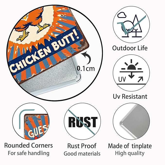 Chicken Metal Tin Sign Vintage Retro Poster Wall Art Chicken Decor for Chicken Coops Farms Yard Home Bar Cafe Garage or Office - Thoughtful Chicken Gift Idea