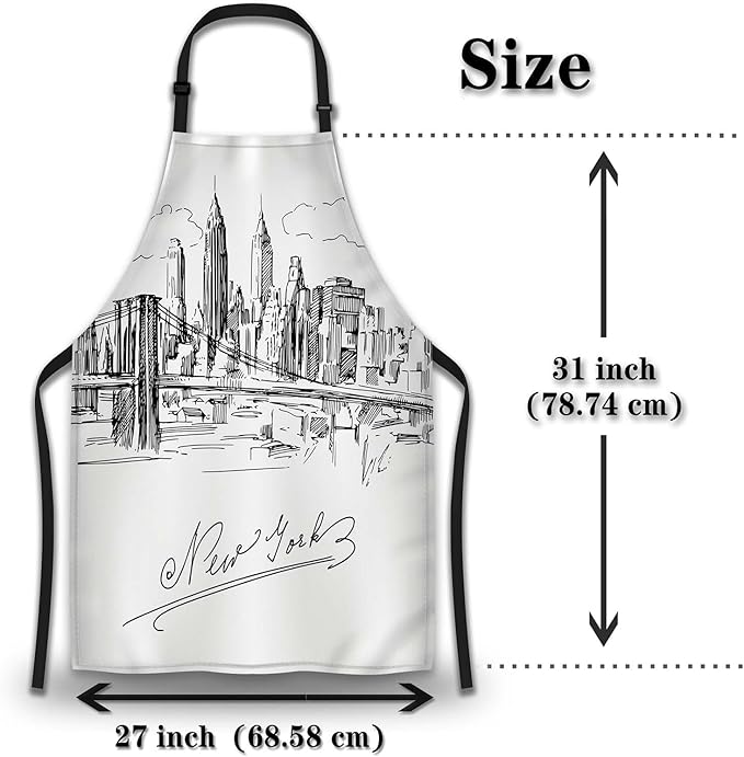 Kitchen Apron for Men New York City Skyline Baking Aprons for Women for Cooking Restaurant BBQ Painting Crafting Gardening 27” (W) x 31” (H), Waterproof Aprons