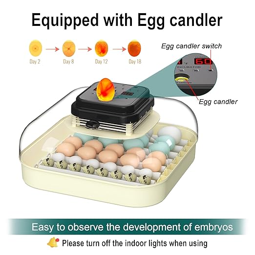 35 Egg Incubator with Automatic Egg Turning and Humidity Control, Incubator for Chicken Eggs, Quail, Duck Eggs, with Egg Candler