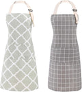 Tosewever 2 Pack Cotton Adjustable Bib Apron for Women, Cooking Kitchen Aprons with Pockets BBQ Drawing, Mom Woman Men Chef (Cotton - Grey/Green, 2)