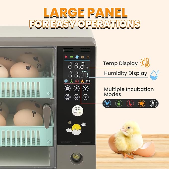 Incubators for Hatching Eggs, 24 Egg Incubator, Automatic Turning with Temperature & Humidity Control, Temp Display, for Chicken Duck Quail Goose Pigeon