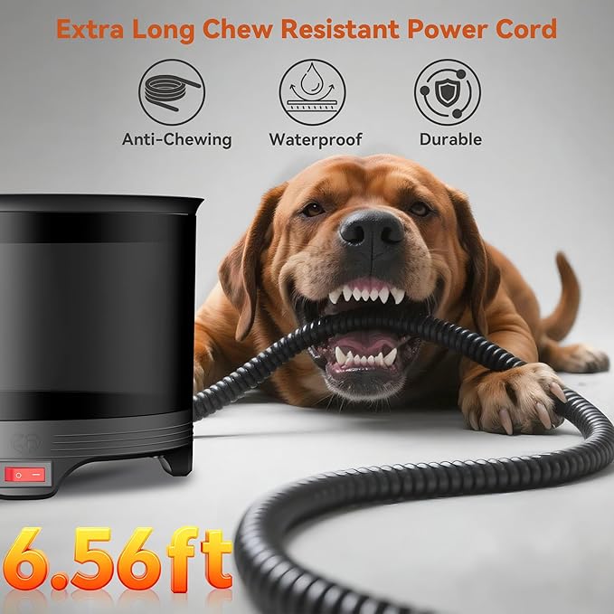 5.5L Heated Water Bowl, 1.45Gal Winter Large Heated Dog Bowls for Outside, Outdoor Waterproof Heat Pet Water Bowl with Chew Resistant Power Cord & LED Neon for Dogs/Cats/Chickens/Ducks