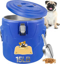 Newget 15lb Dog Food Storage Container, Stainless Steel Airtight Pet Food Storage Container and Durable Plastic Food Container, Large Metal Cat Food Container with Lid and Scoop to Keep Fresh