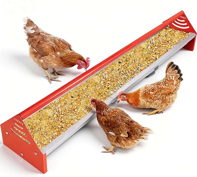 47" Chicken Trough Feeder - Galvanized Steel Feed Trough with Drainage Holes & Red Crossbar for Chicken, Duck, Turkey | Heavy Duty, Rust-Proof & Easy-Clean Design