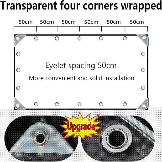 Clear PVC Vinyl Tarp Clear Tarps，Clear with Grommets Clear Tarps Heavy Duty Waterproof， Transparent Waterproof raincloth for Roofs 8ft x 16ft