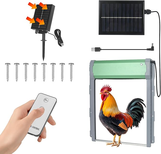 Solar-Powered Automatic Chicken Coop Door with Timer, Light Sensor & Remote Control – Weatherproof Aluminum Alloy Design with Anti-Pinch Safety Feature