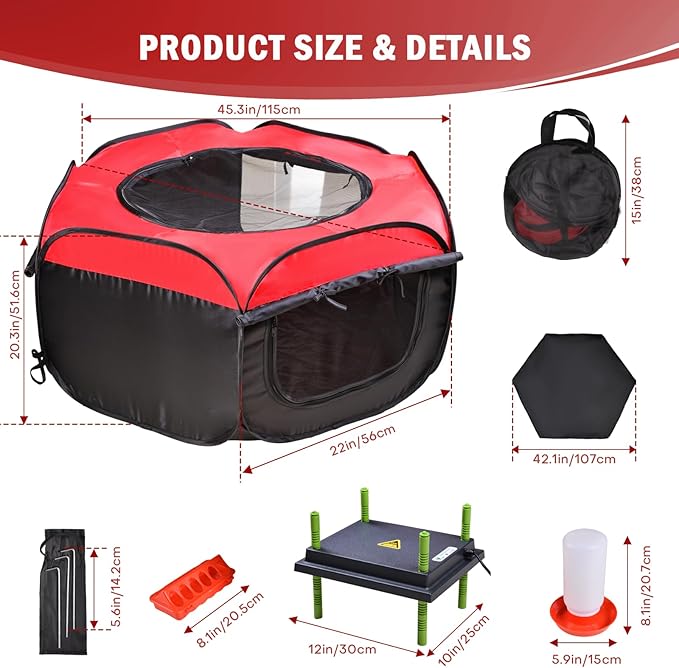Chicken Brooder Box for Chick Starter Kit - 10 * 12inch Brooder Heating Plate Chick Brooder Pen Chicken Brooder Box 4-in-1 Bundles with Chicken Feeder, Waterer (Brooder Set,Red)