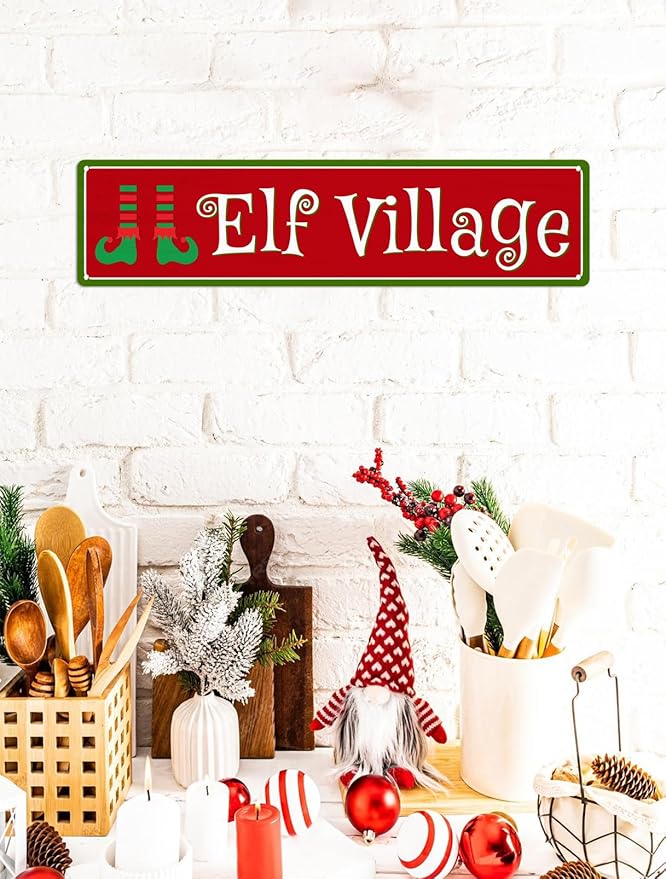 Christmas Village Metal Tin Sign Christmas Plaque Sign Vintage Wall Decoration Home Bar Kitchen Cafe Bar Farmhouse Wall Art Sign 4x16 Inch