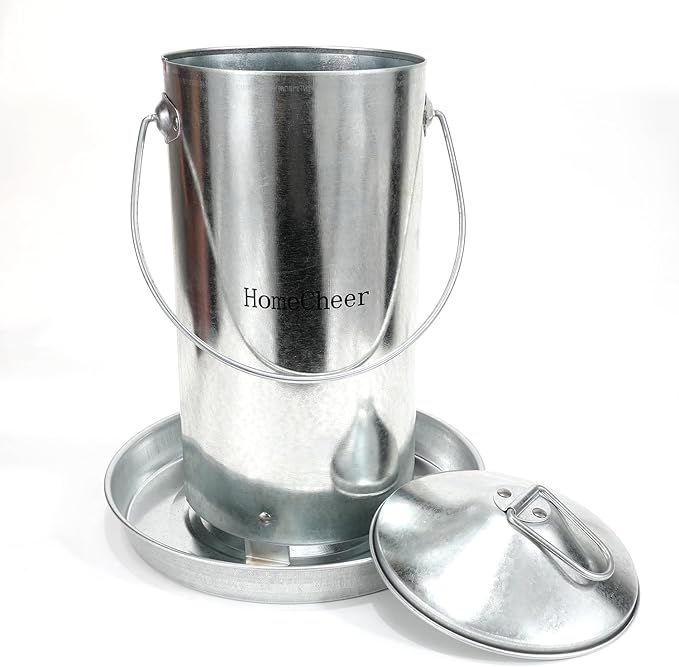 Galvanized Chicken Feeder with Lid - 9 Pounds Capacity - Durable and Rust-Resistant Poultry Feeder for Chickens, Ducks, and Other Poultry HC122 (9 lb)