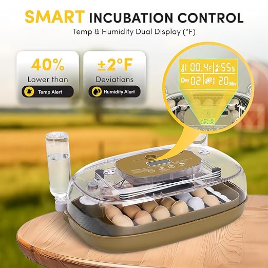 HIRALIY Incubator for Hatching Eggs, 48 Quail Capacity, Chicken & Quail Egg Incubator with Automatic Egg Turning and Humidity Control, 360° Viewing for Home, Farm, Classroom