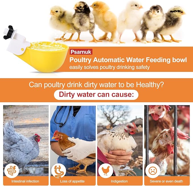 Chicken Waterer Cups (16 Pack/Yellow) - DIY Automatic Large Chicken Water Feeder for Ducks Quail and Various Poultry Dispenser with Matching Drill, Double Rubber Ring, Not Leaking Wate