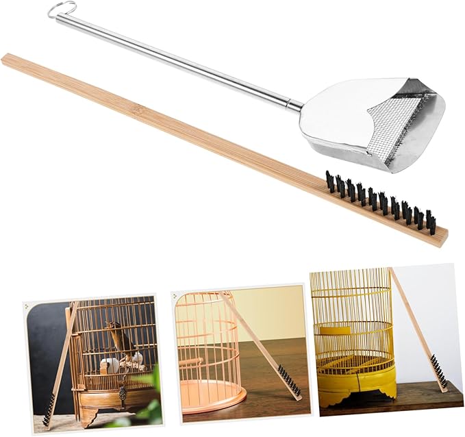 2pcs Bird Cage Cleaning Kit Steel Brush Set Bird Droppings Cleaner Cage Cleaning Brush Set Chicken Coop Accessory