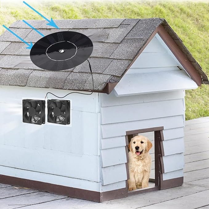 5W Solar Powered Fan, Chicken Coop Ventilation Fan, Solar Exhaust Intake Cooling Ventilation Fan for Chicken Coop, Greenhouse, Shed, Pet House