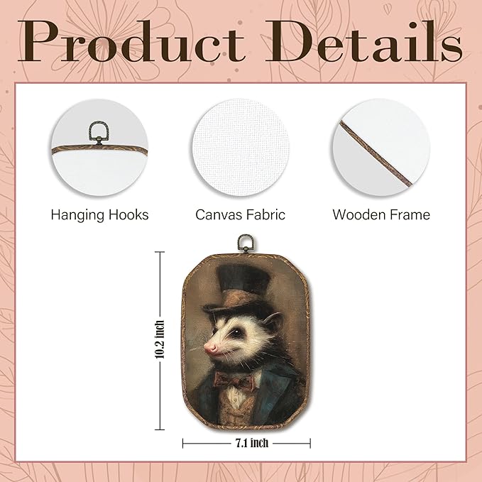 Hxlac Vintage Opossum Rectangular Wall Art Framed, Dark Moody Opossum Rectangular Wall Decor, Rustic Farm Animal Hanging Canvas Prints Wall Sculptures for Home Living Room Bedroom Decor, 7.1x10.2 Inch