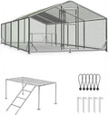 10x26FT Metal Chicken Coop, Dutch Door Chicken Run with Chicken Perch, Cover and Hardware Cloth, Walk in Duck Pen for Backyard Poultry and Pet Farming