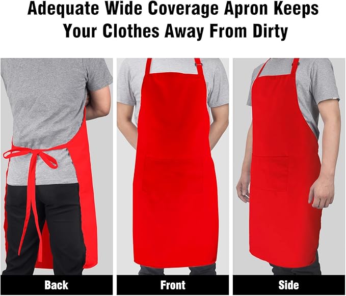 Xornis 2 Pack Bib Aprons with 2 Pockets Kitchen Apron Cooking Chef, Red