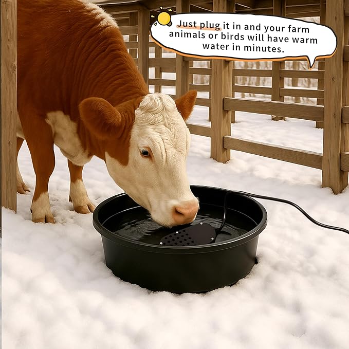 Sadnyy Heated Water Bowl 1 Gallon 3.8 L 250W Thermostatic Anti Freeze Water Pan, UL Certified Pet Heater for Outdoor Horses Dogs Cats Chickens Poultry Winter Use