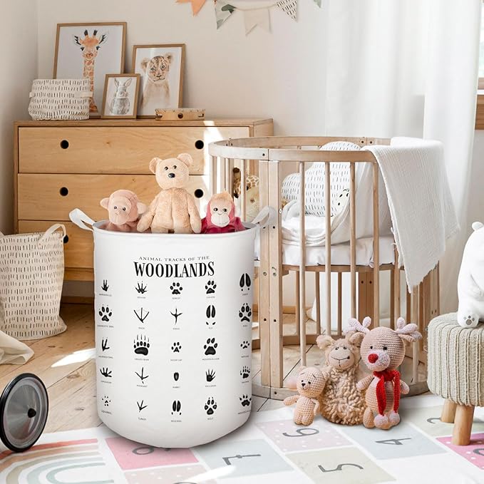 Kids Laundry Basket, Animal Tracks of the Woodlands Laundry Basket Hamper Waterproof Collapsible Storage Bin Organizer for Bedroom Bathroom Boys Girls Kids Nursery Toddler Room Clothes Toys