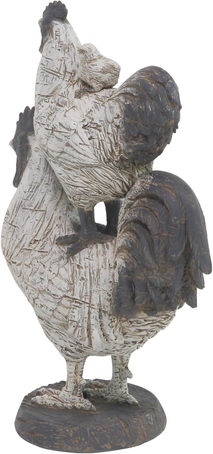 Deco 79 Polystone Rooster Decorative Sculpture Home Decor Statue, Accent Figurine 8" x 5" x 12", White