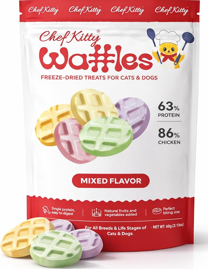 Waffle Freeze Dried Chicken Cat Treats | Healthy Kitten Treats Inspected in USA | Human Grade Dog & Cat Food Toppers | Without Additives, 4 Flavors, 2.1 oz