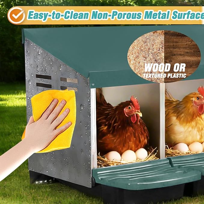 3-in-1 Roll Out Chicken Nesting Box with Removable Drawer – Green Metal Laying Nest for Hens, Easy Assemble, for Chicken Coop (Green)