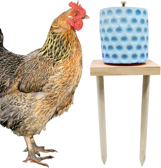 Chicken Coop Accessories, Beak Grinding Calcium Stone with Woodem Stake, Chicken Enrichment Toys, Chicken Coop Toys for Hens, Ducks, Geese, Turkeys, Poultry
