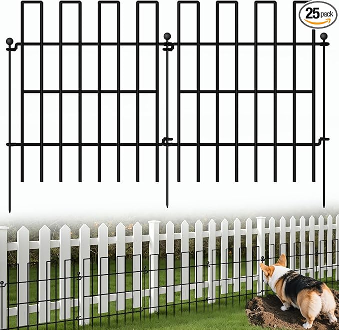 Animal Barrier Fence, 25 Panels Garden Fence Animal Barrier, 27 ft(L)×17 in(H), No Dig Fences for Dogs and Rabbits, Rustproof Metal Garden Fencing, Under Fences Border Barrier for Outdoor, Yard, Patio