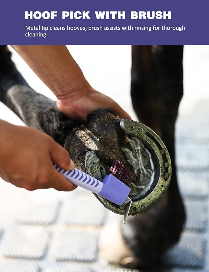 9-Piece Horse Grooming Brush Kit, Silicone Curry Comb & Grooming Brushes for Daily Care, Bathing & Shedding Sugar Taro