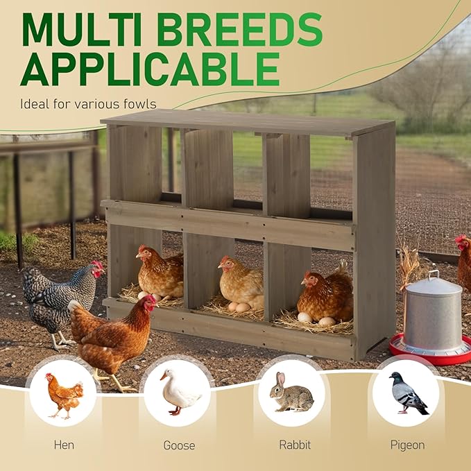 Outvita Nesting Boxes for Chickens 6 Compartments, Wood Chicken Nesting Box Wall Mount, Versatile Use Nest Box for Chicken Coop, Easy to Assemble for Chickens, Hens, Ducks