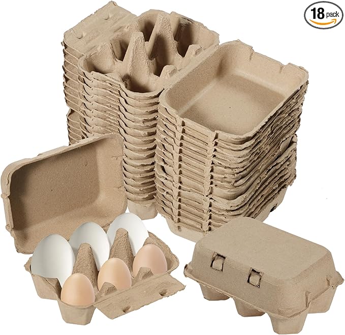 18 Pack Jumbo Duck Egg Cartons Half Dozen Paper Goose Egg Cartons for Normal Size Geese,Blank Natural Pulp Jumbo Eggs Container Holder Reusable for Six Duck Goose Hen Eggs