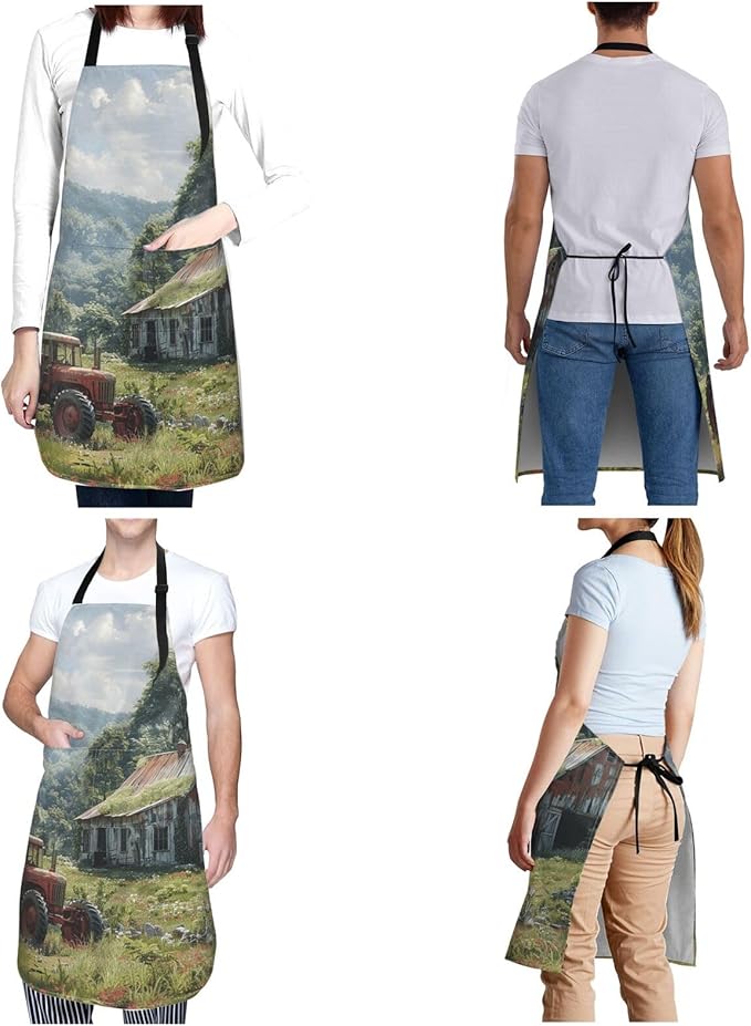 Kitchen Aprons for Men Women Waterproof Apron with 2 Pockets Cool Steampunk Gears Apron Adjustable Bib Aprons